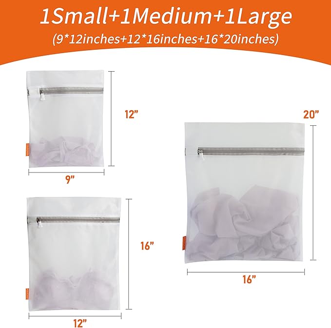 Polecasa 3Pcs Mesh Laundry Bags with Sturdy Zipper, Even Mesh Holes, Variety Sizes for all Your Delicates, Lingerie, Bras, Baby Clothes -Travel Essentials (1 Large, 1 Medium, 1 Small) (Pack of 2)