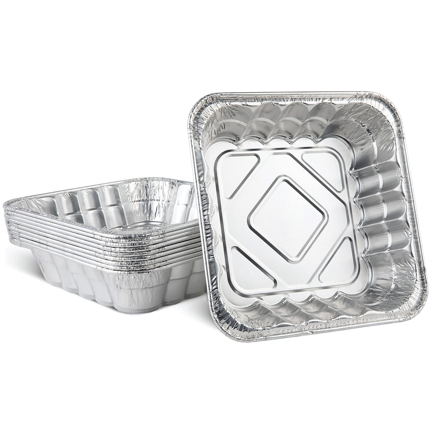 PLASTICPRO Disposable 8'' X 8'' X 2'' Inch Square Aluminum Tin Foil Baking Pans Bakeware - Cookware Perfect for Baking Cakes, Breads, Brownies, Bread, Meatloaf, Lasagna, Pack of 10