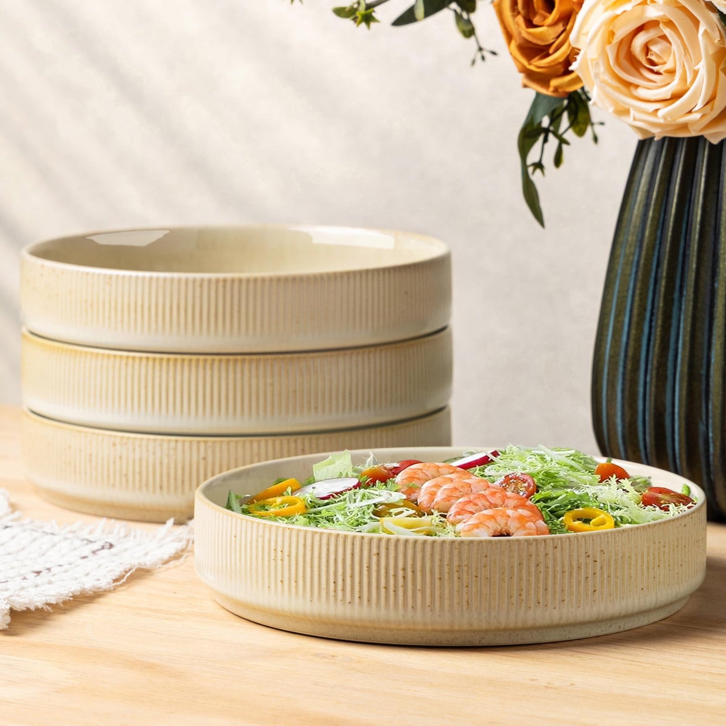 theterra 7.5" Ceramic Pasta Bowls Set of 4, Salad Bowls