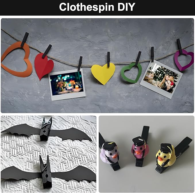 Black Colored Clothes pins 2.9inch 50PCS Black, Colorful ClothesPins Wooden Clips for Photos Pictures Decorative Crafts, Decoration clothespins Clothing Hanging clothespins