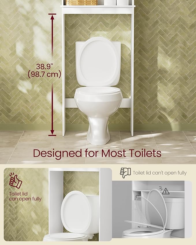 VASAGLE MAXE Collection - Over The Toilet Storage Cabinet, 23.6-Inch Wide Mid Century Modern Bathroom Organizer with Fluted Doors, Adjustable Shelf, Space-Saving, Cloud White UBTS028WB01S