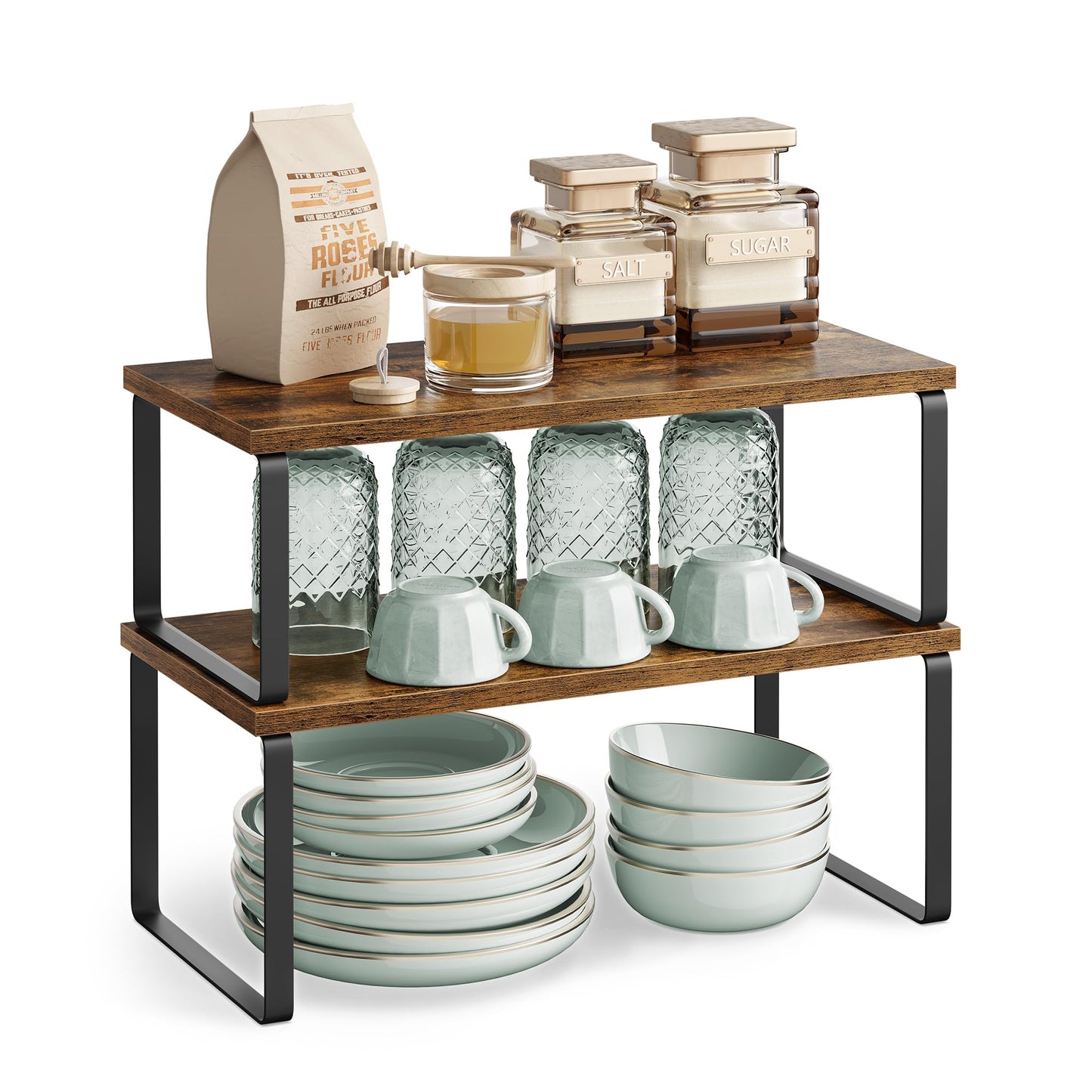 SONGMICS Cabinet Organizer Shelf, Set of 4 Spice Rack, Kitchen Storage