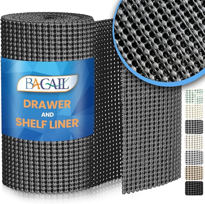 BAGAIL Drawer and Shelf Liner, 17.5 in X 20 Ft Non-Adhesive Shelf Liners for Kitchen Cabinets, Thick Strong Grip Liners for Desk, Shelves, Bathroom Drawers, Cabinet Protection - Charcoal