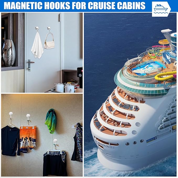 LOVIMAG Hooks, 80lbs+ Magnetic Magnet Hook 2026 Cruise Cabin Ship Essentials Heavy Duty Strong Refrigerator Fridge Hanging for Classroom Beach Vacation Kitchen Grills Home Mug Hanger (6 Pack), Silver