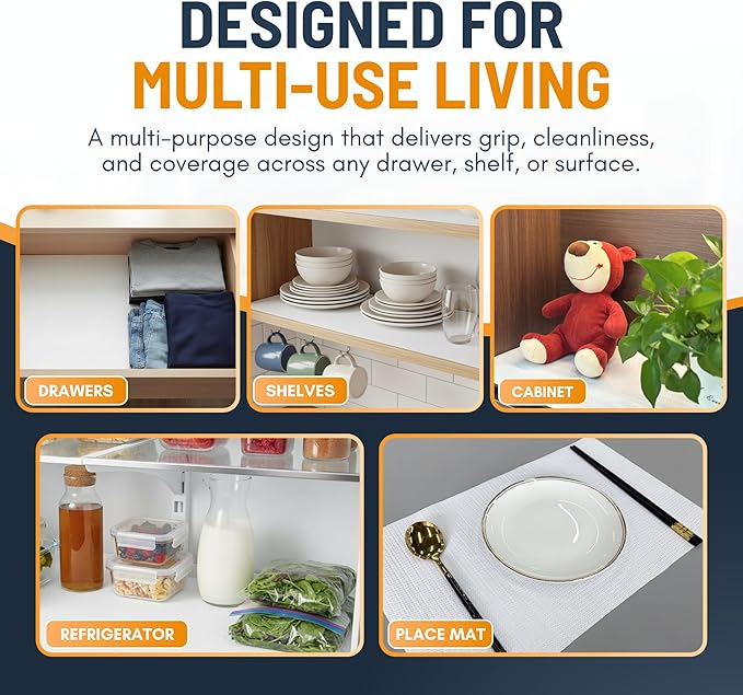 Shelf Liner Cabinet Liner for Shelves Non-Adhesive Kitchen Drawer Liner by Linda’s Essentials (12 x 120 Inches) - Non-Slip Easy Clean Shelf Liners for Cabinets and Cupboard Protector, Waterproof Mat