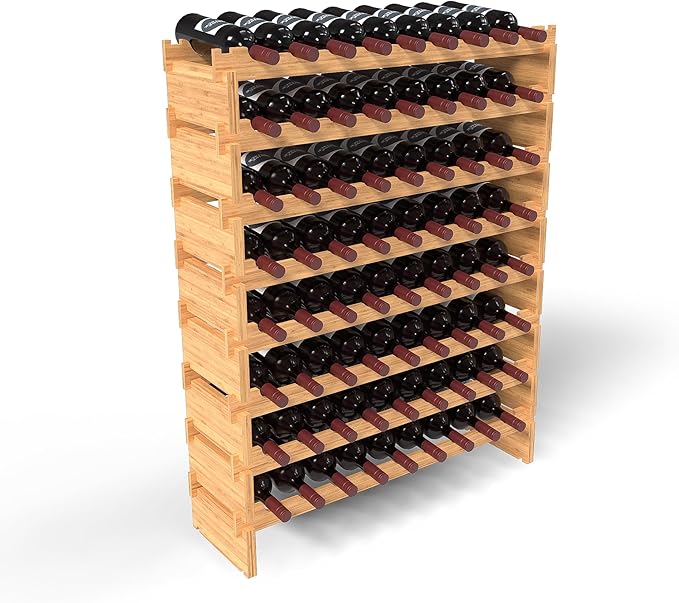 Wine Stack 18 Bottle Bamboo Stackable Small Wine Rack for Countertop, No Tools Assembly, Durable, Wine and Liquor Bottle Storage for Small Spaces