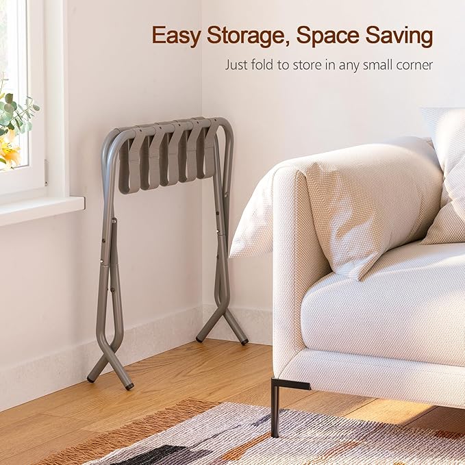 AMHANCIBLE Luggage Rack, Foldable Suitcase Stands Set of 2, Metal Luggage Holder for Guest Room, Bedroom, Hotel, Holds up to 110 lb, Easy Assemble, Grey,HLR01GY