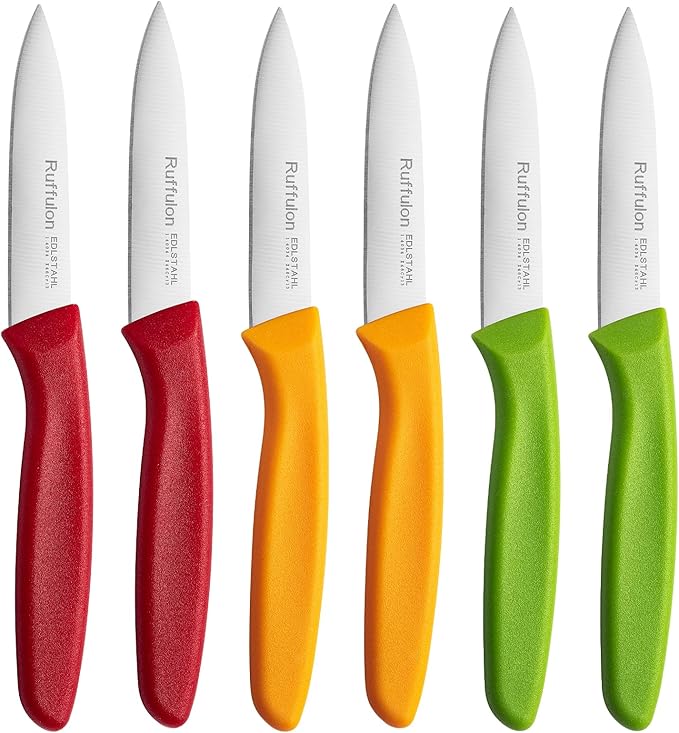Paring & Fruit Knives Set of 6, Stainless Steel Sharp Blades, Black.