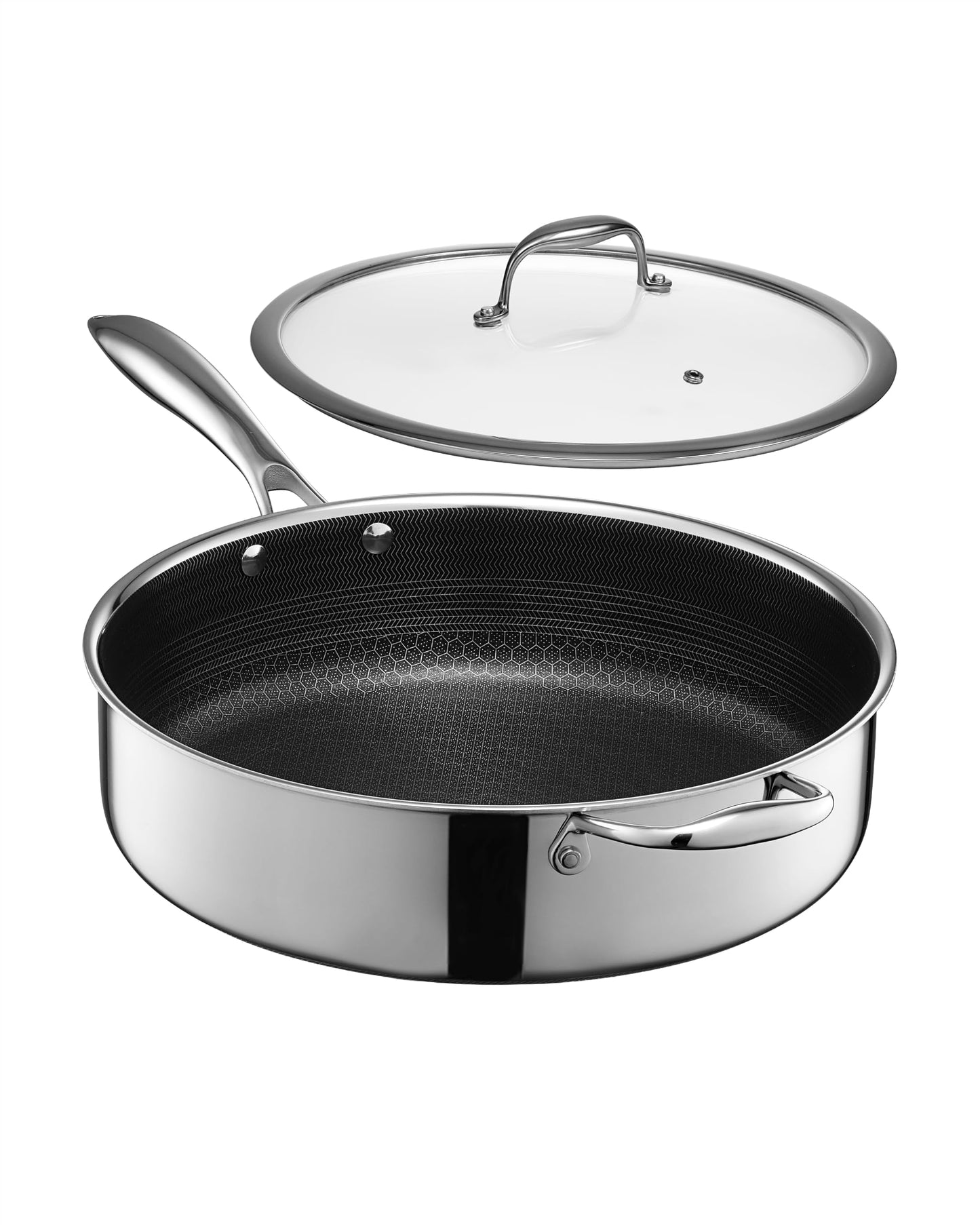 HexClad 4.5 Qt Hybrid Nonstick Deep Sauté Frying Pan & Lid, Induction Ready