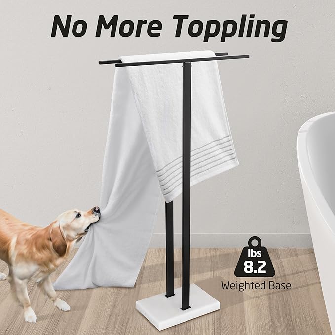 KES Standing Towel Rack, 37" H (Equal Height) Towel Rack Stand with Marble Base, Free Standing Towel Racks for Bathroom Floor, 18/8 Stainless Steel Matte Black, BTH229-BK