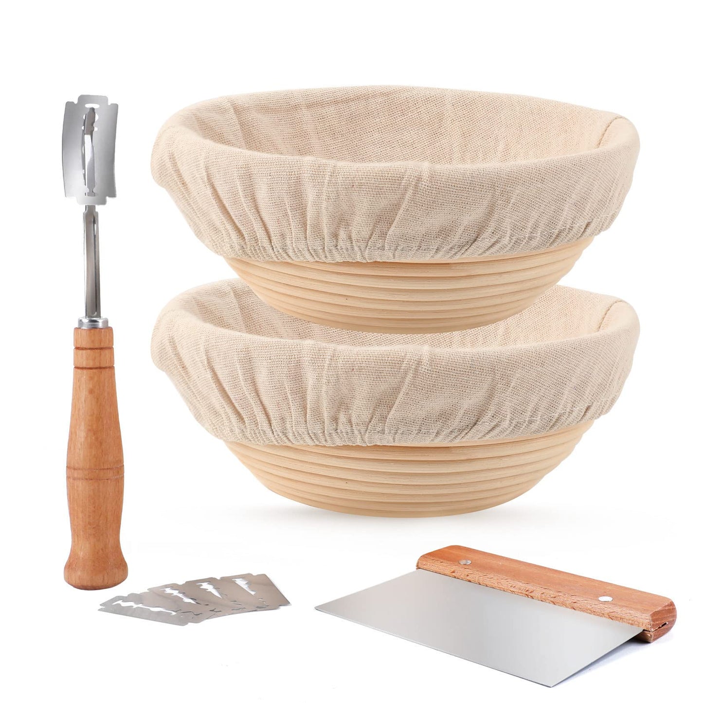 DOYOLLA Bread Proofing Baskets Set, 10 inch Oval & 8.5 inch Round Sour Dough Proofing Bowls w/Tools for Sourdough Bread Baking Supplies, Baking Gifts, Bread Making Kit