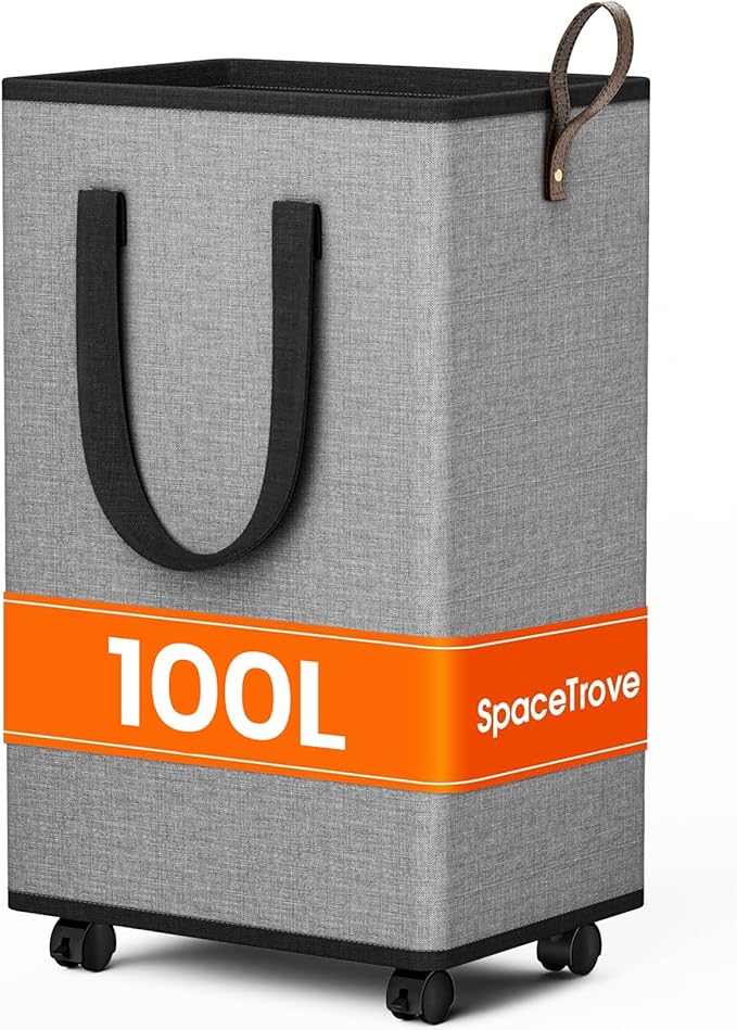 Laundry Basket with Wheels, Collapsible Laundry Baskets, Laundry Hamper with Handles Detachable Wheels, Rolling Laundry Basket, Dirty Clothes Hamper for Bathroom, Dorm, Bedroom, Grey, 100L
