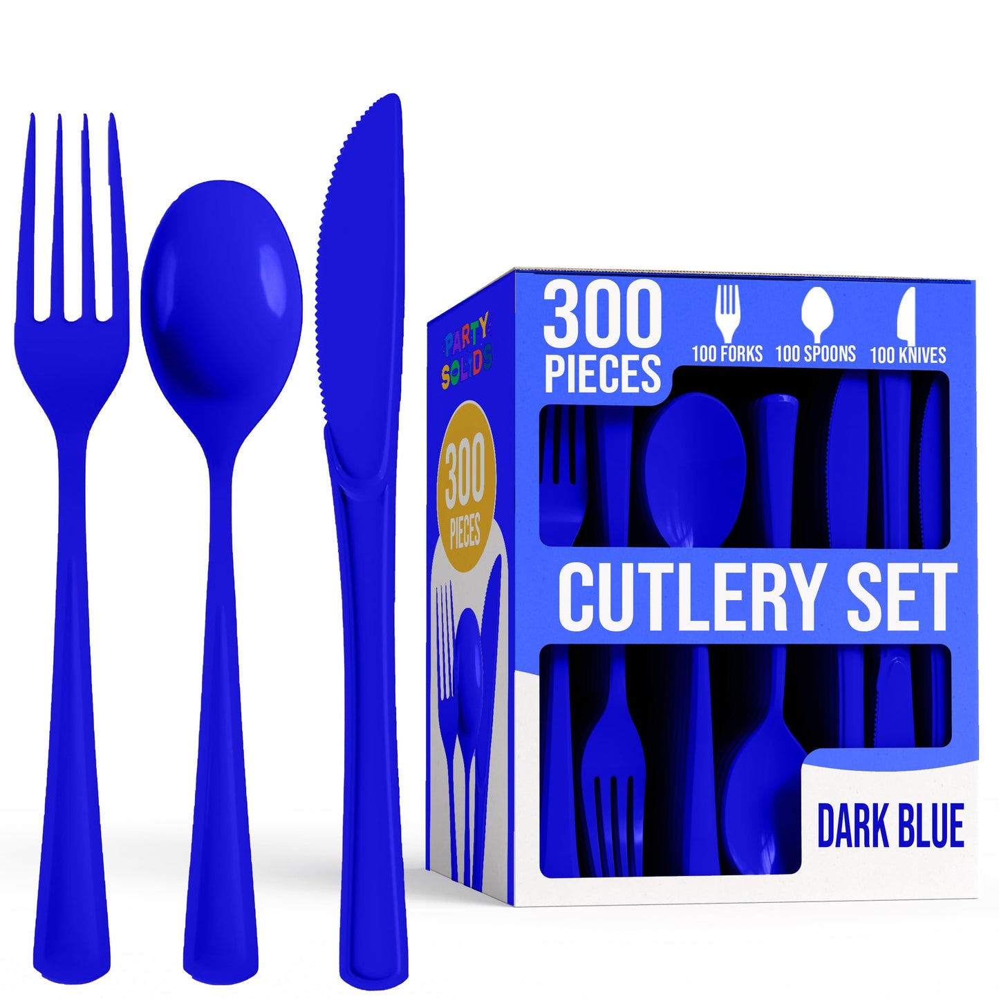 Party Solids Dark Blue Plastic Silverware 300 Pcs Dark Blue Cutlery Set