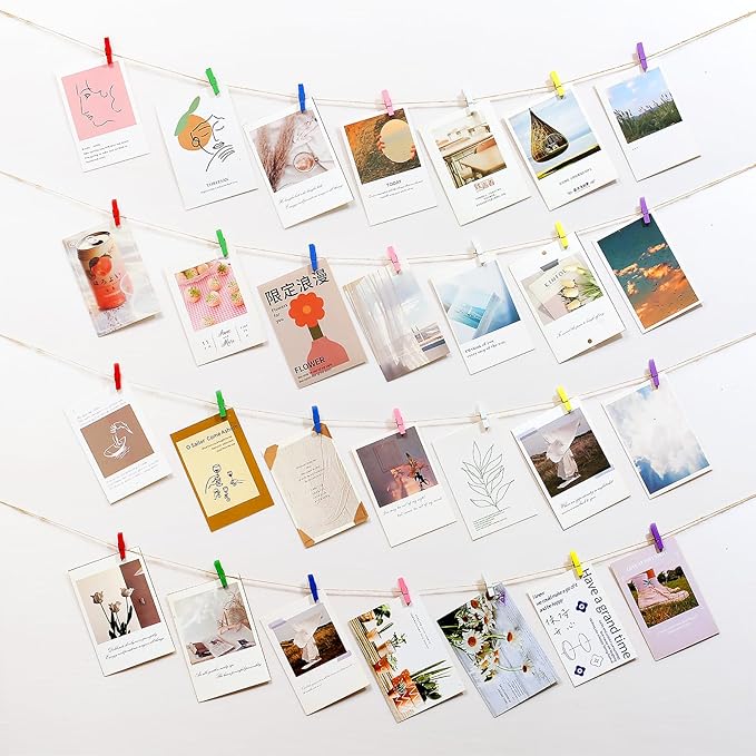 Mini Clothespins for Photos,100pcs Clothes Pins Wooden,Colorful Clothespins with Jute Twine, Small Clothes Pins Tiny Clothespins for Photos, Crafts, Pictures
