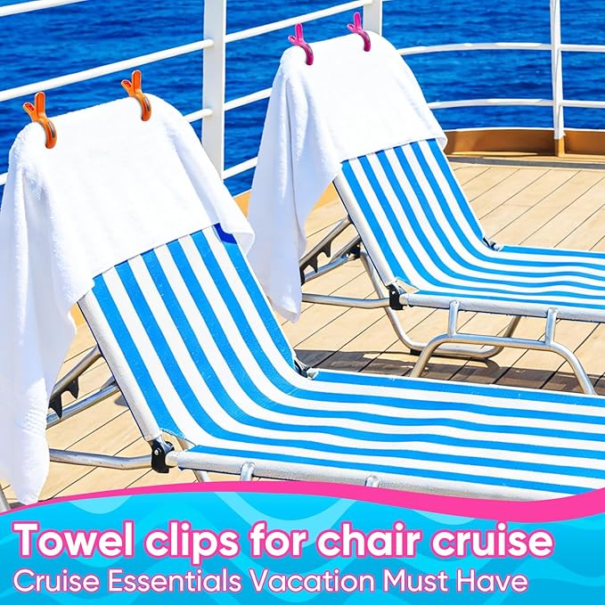 HiGift Beach Towel Clips for Beach Chairs, Towel Holder for Pool Lounge Chair Cruise Essentials, 8 Pack Jumbo Size Clothes Pins Vacation Must Have to Keep Towel from Blowing Away, 4 Bright Colors