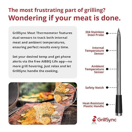 Grill Sync Wireless Meat Thermometer for Grilling, Smoking, Bluetooth