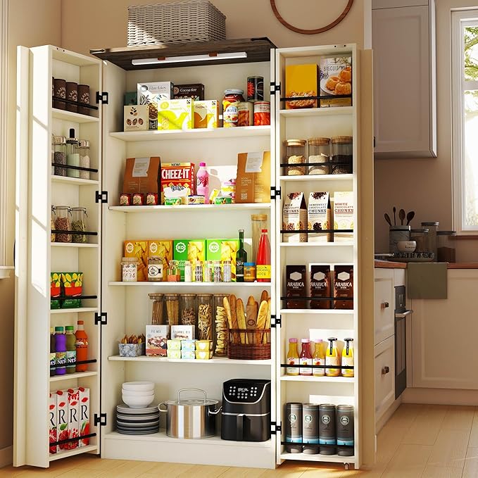 Tall Kitchen Pantry Cabinet, Grey Wood Storage Cabinet with 2 Doors