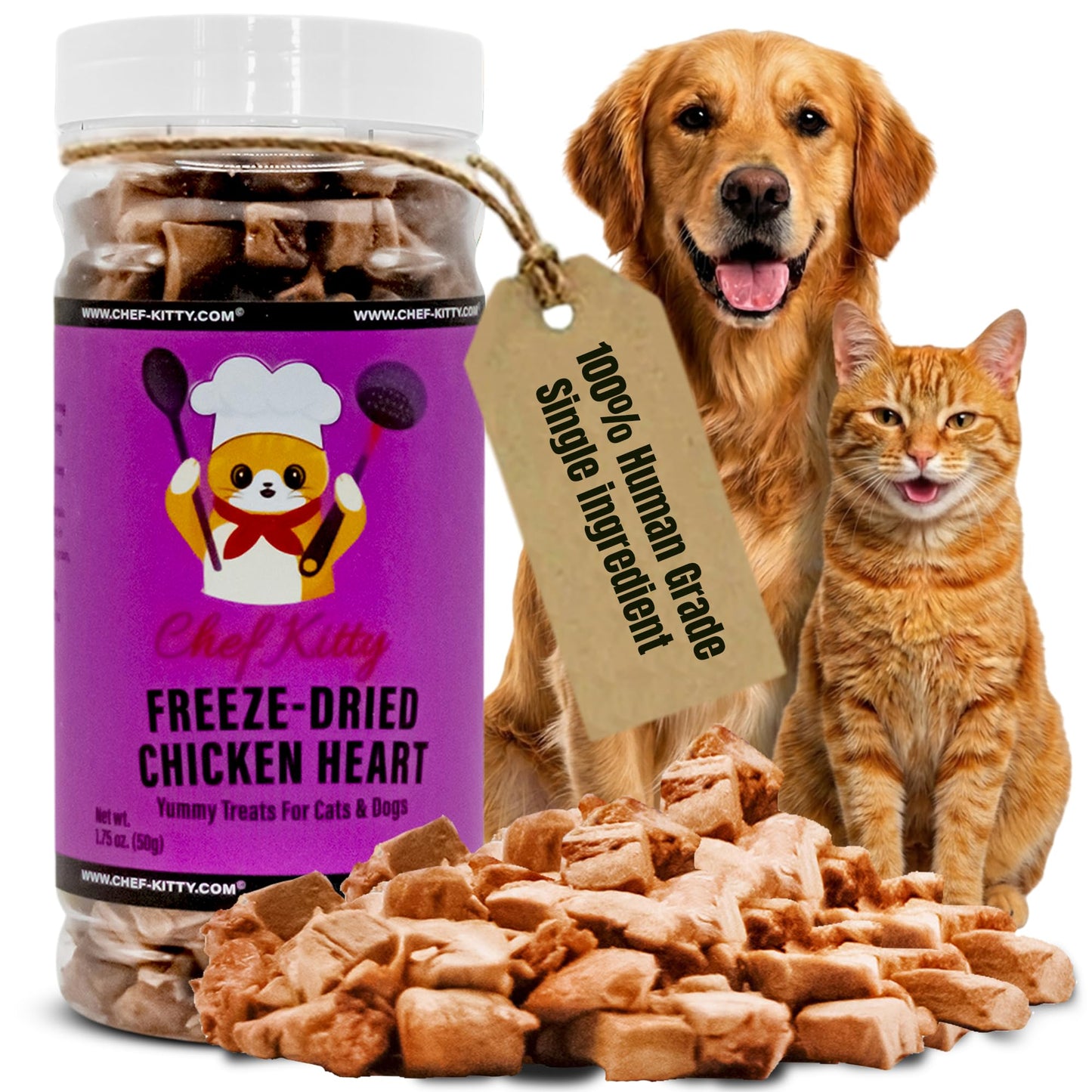 Chicken Hearts for Dogs | Cat Treats Freeze Dried, 100% Human Grade, Single Ingredient | High Protein Cat & Dog Food Toppers | No additives or Preservatives | Inspected & Tested in USA | 1.4 oz.