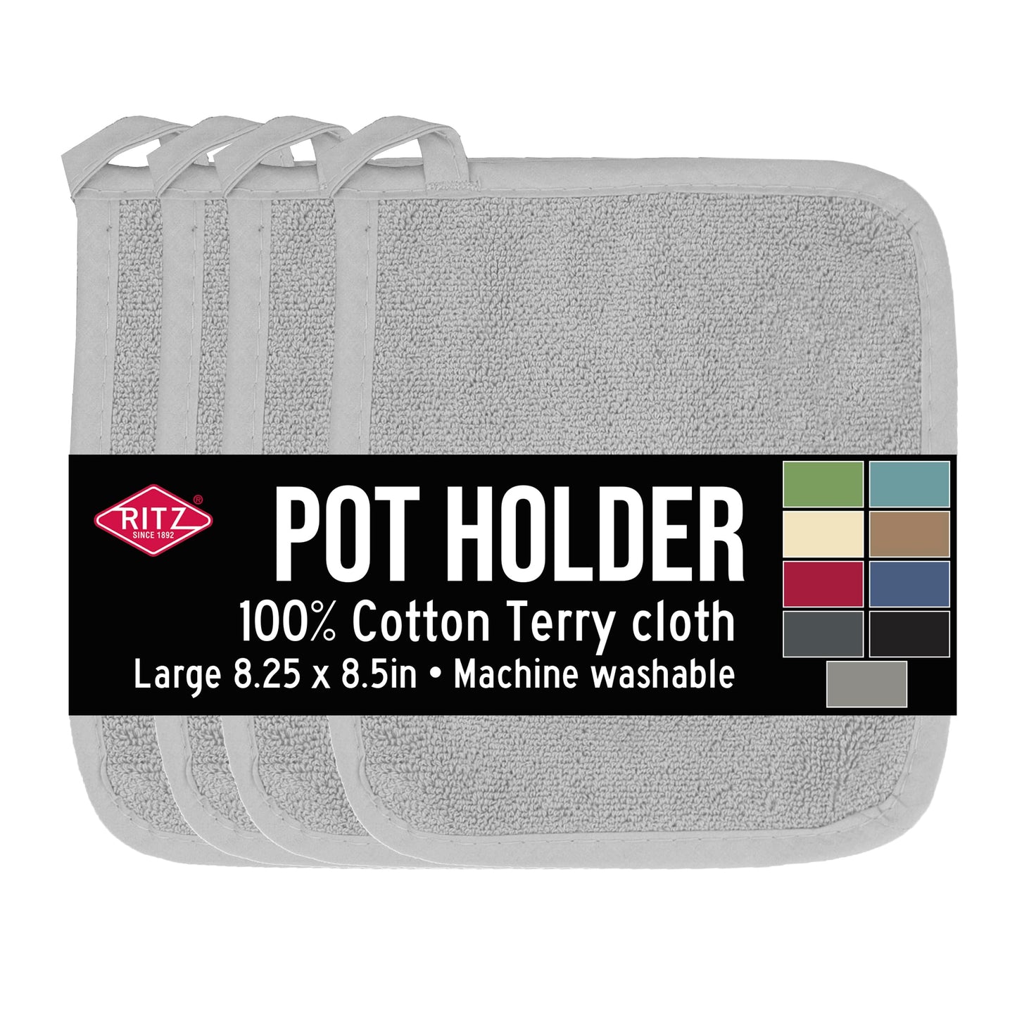 RITZ Terry Potholder & Hot Pad: Unparalleled Heat Resistant, Durable 100% Cotton – Ergonomically Designed for Optimal Grip – Easy-Care Machine Washable – 2-Pack, Latte