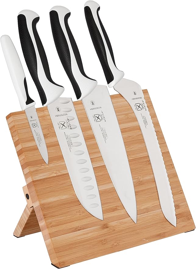 Mercer Culinary Millennia Colors 5-Piece Magnetic Board Set with Blue Handles, Bamboo, 16 x 8 x 18 inches