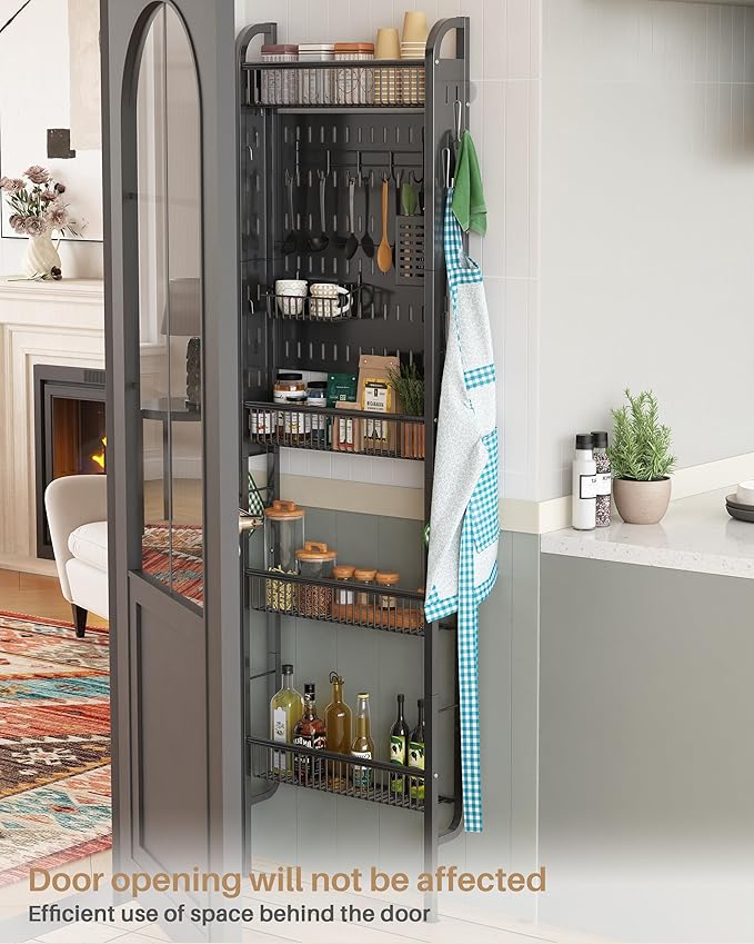 UMDONX Behind The Door Bathroom Shelf Narrow 4-Tier, Metal Storage Rack, Space-Saving Slim Storage Shelf Narrow Shelving Unit for Bathroom and Kitchen Black