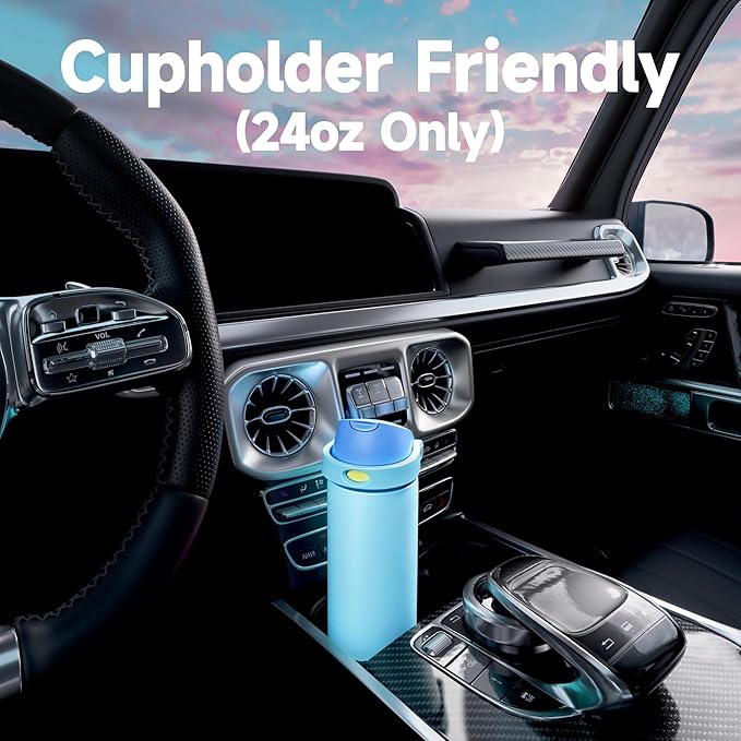 24 oz Insulated Water Bottle for Men: Meoky Stainless Steel Water Bottle with 2-in-1 Straw and Spout Lid - Leak Proof, Cold for 24 Hours, Fits in Car Cup Holder, BPA-Free for Sports Travel, Azure