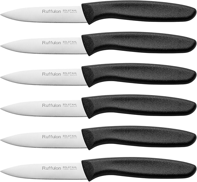 Paring & Fruit Knives Set of 6, Stainless Steel Sharp Blades, Black.