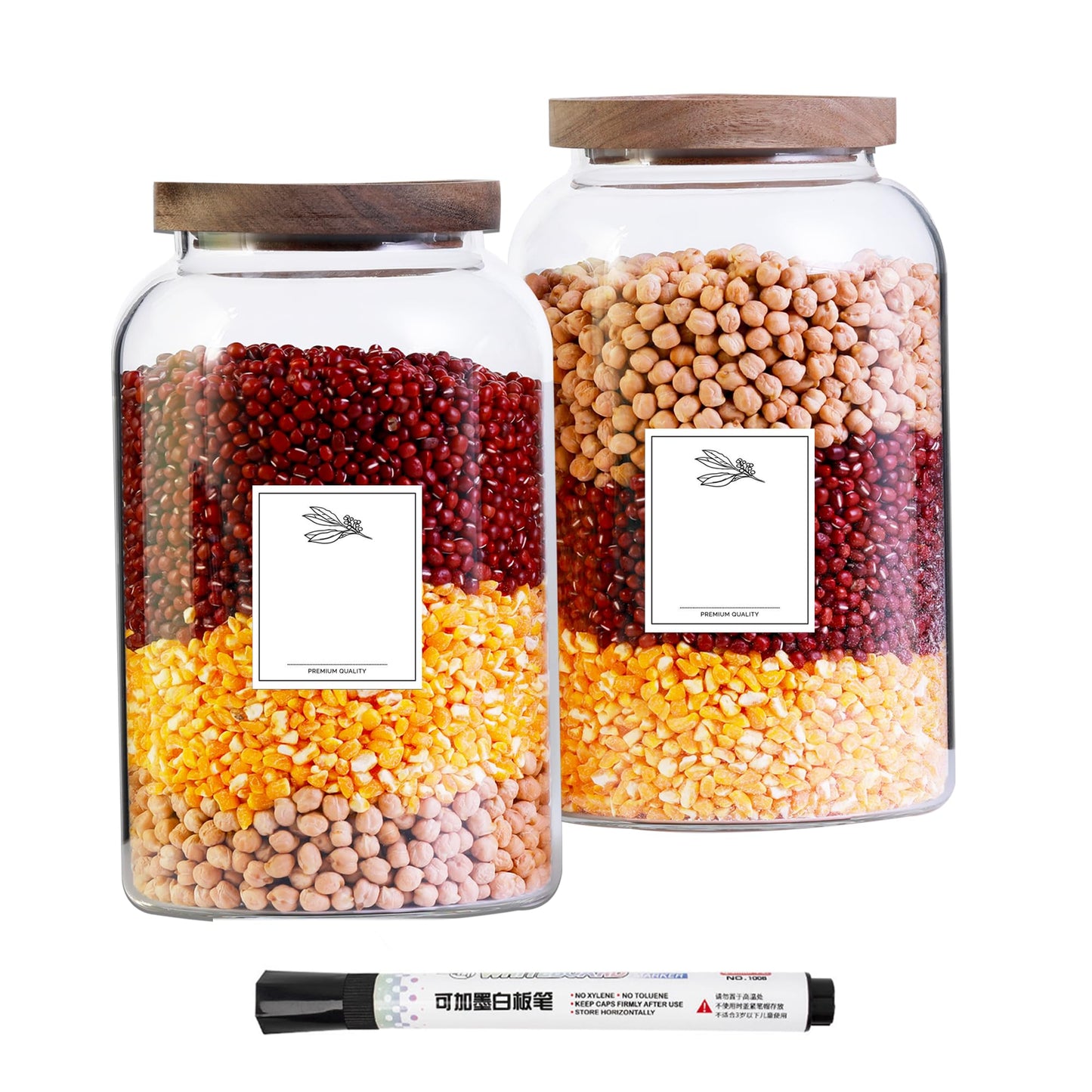 COBKSXUEP Two 2.7L Large Capacity Transparent Glass Sealed Jars with Lids.Food Storage Jars,Used for Various Food Preservation Jars,Such As Coffee,Rice,Flour,Sugar,Spices,Beans,and Grains