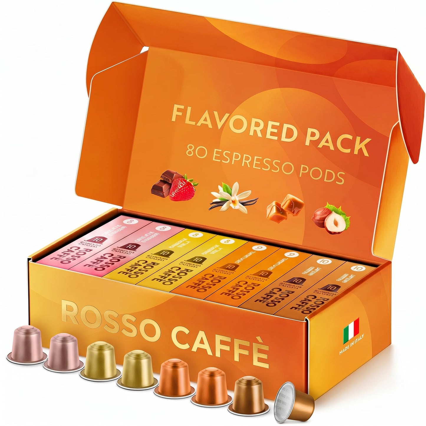 ROSSO CAFFÈ Espresso Pods for Nespresso Original Machines, Intense Pack 80