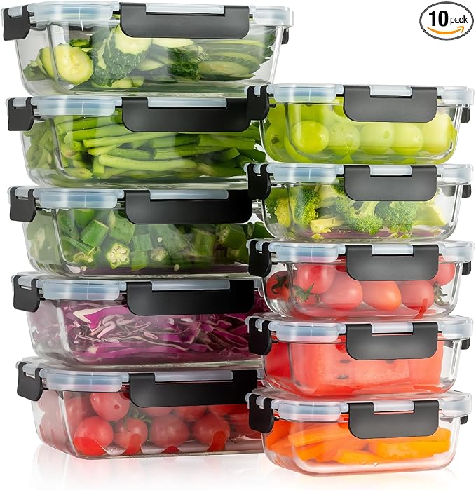 WWWYH.DSS 5 PACK 36 oz Glass Storage Containers with Lids, Grey