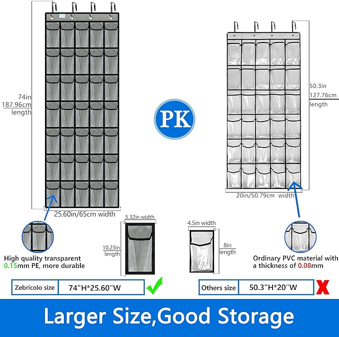 over the door shoe organizer,2025 upgraded,over door shoe organizer,35 Huge clear pockets,over door shoe organizer,Store size 13 shoes,hooks Suitable for various doors,Grey