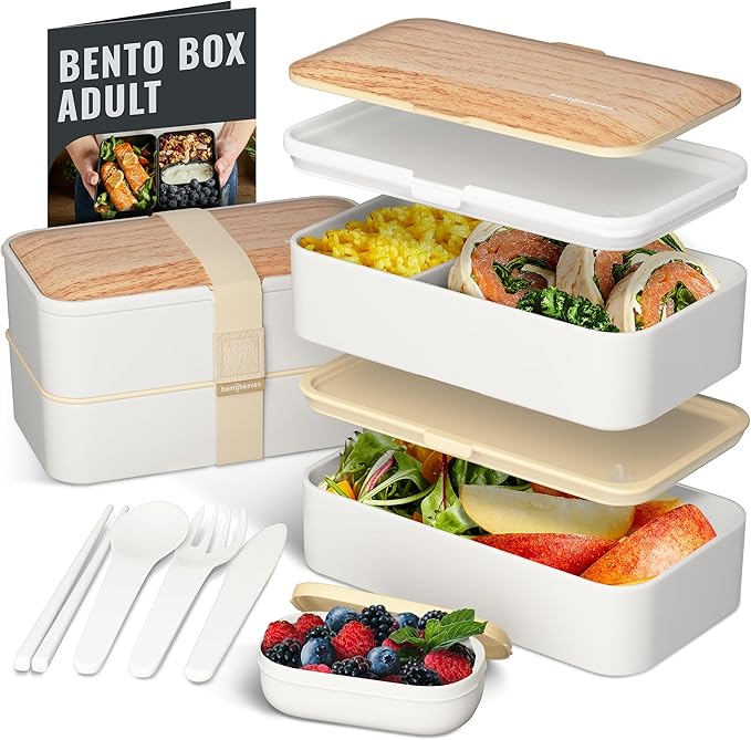 Bentoheaven Bento Box Adult, Stackable Lunch Box, 40 oz, Symph Onyx