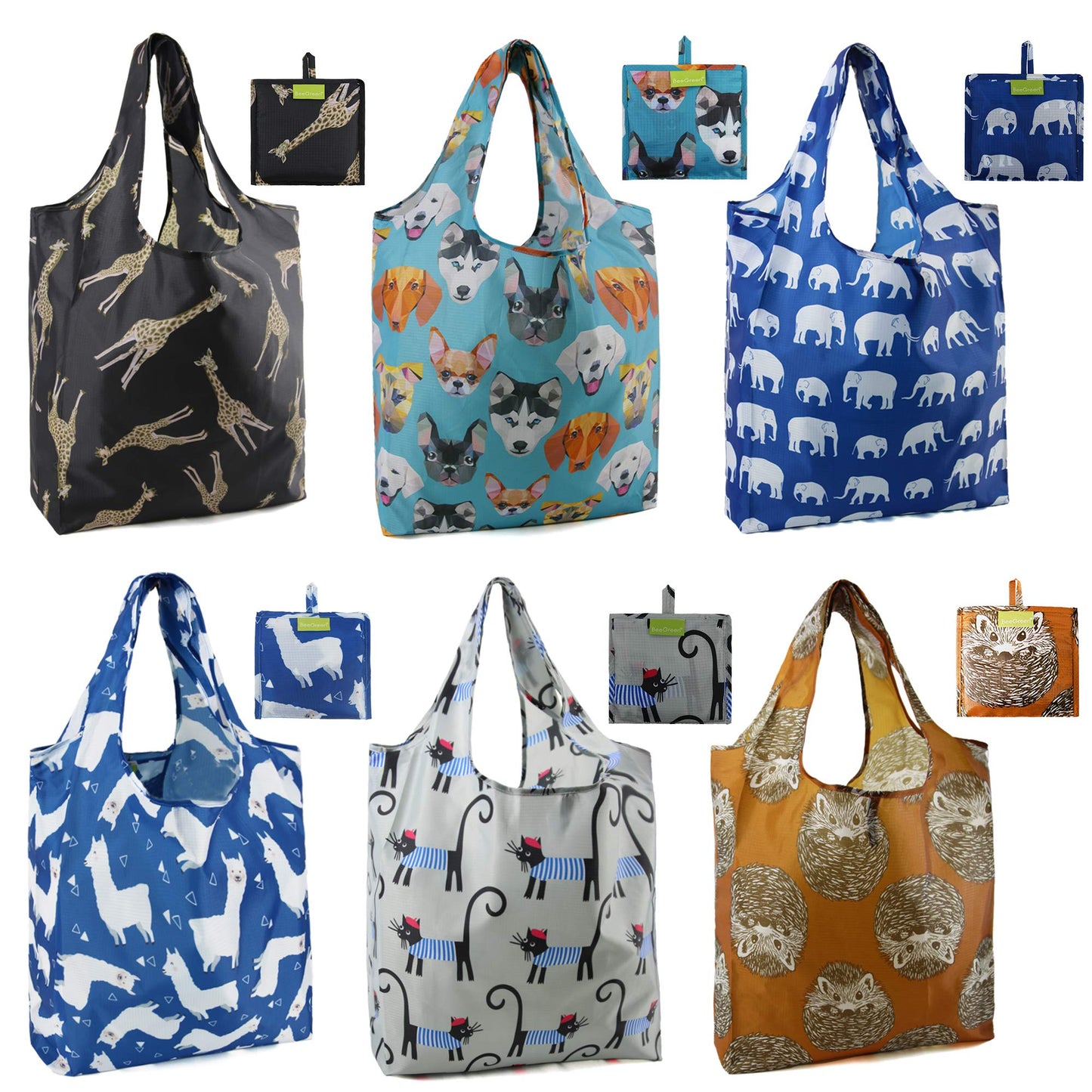 BeeGreen Foldable Reusable Grocery Bags - Heavy Duty 6 Pack with Handles | Large Holiday Gift for Women & Men, Birthday Gift Ideas,Collapsible Cloth Storage for Market Trips, Beach Outings