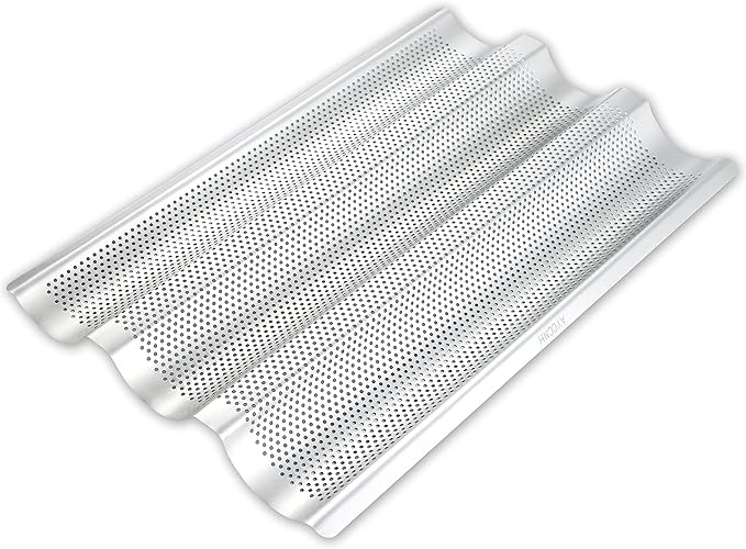 AYCCNH Stainless Steel French Baguette Bread Pan, Perforated Loaf Pans for Baking 15"x10", 3 Waves Toaster Oven Baking Tray (1 Pack)