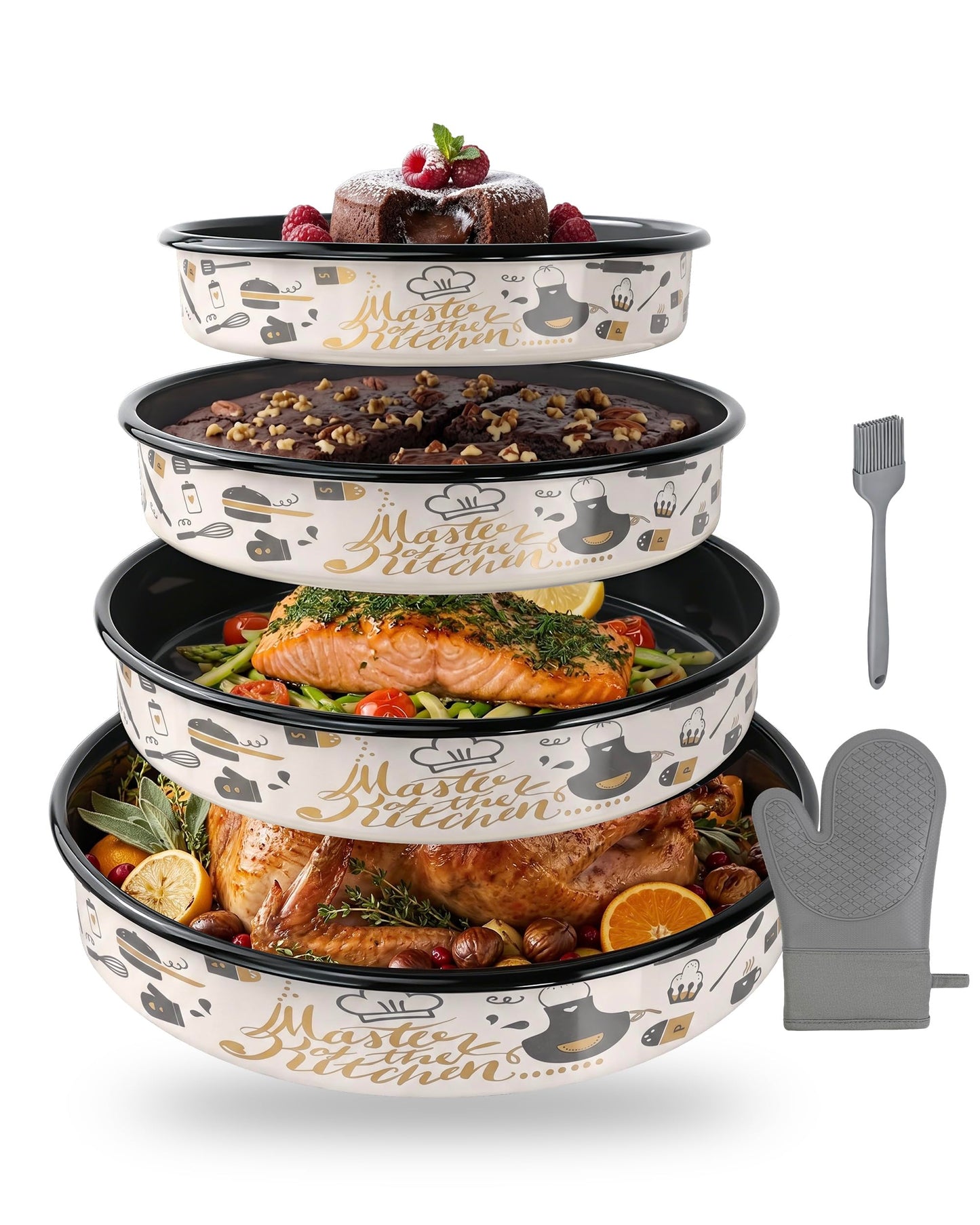 MCCSI Round Turkey Roasting Pan Set of 4, Enamel Deep Dish Pizza Baking Pan