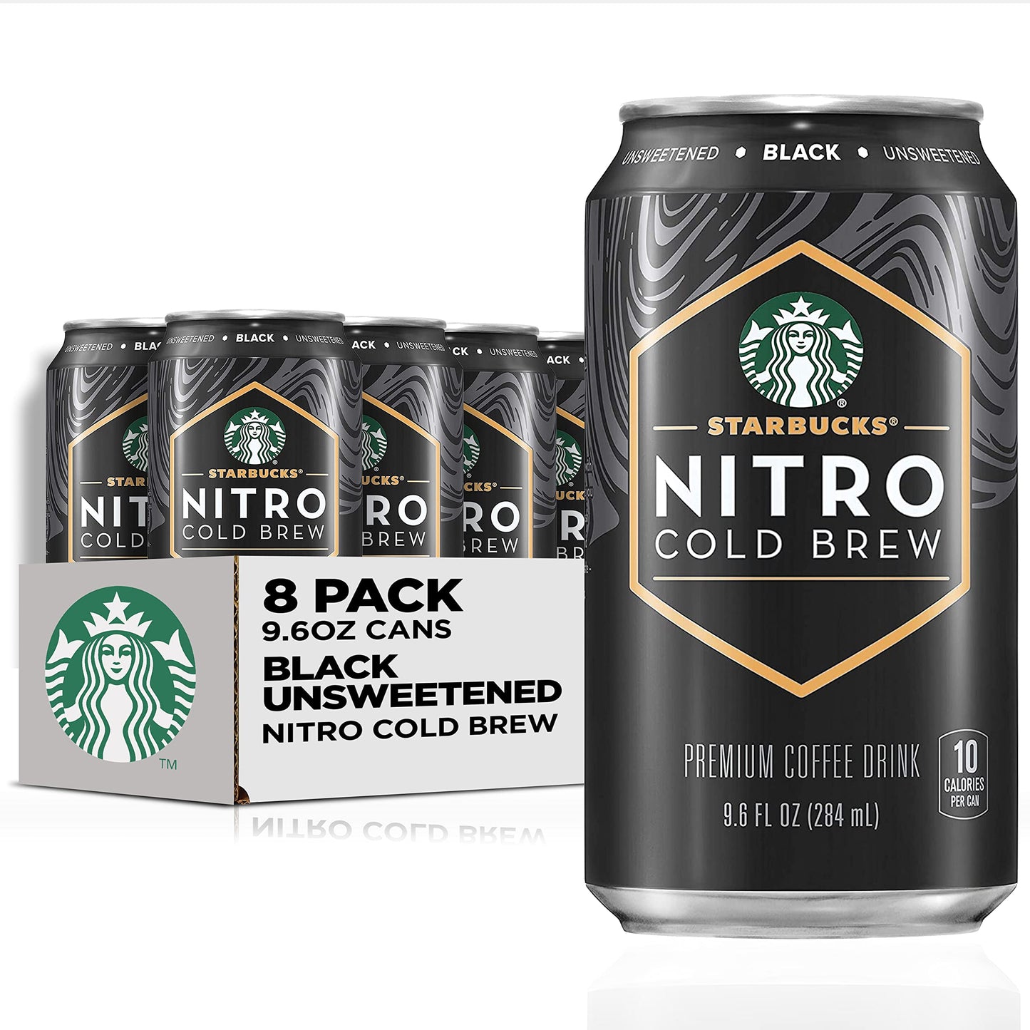 Starbucks - RTD Coffee Nitro Cold Brew, Black Unsweetened, 9.6 fl oz Cans (8 Pack), Iced Coffee, Cold Brew Coffee, Coffee Drink