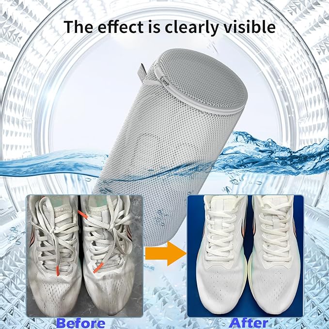 Kimmama Shoe Washing Machine Bag, Shoe Bag for Washing Machine, Mesh Laundry Bags for Sneakers, Footwear, Trainers, Slippers, Grey Sandwish Net, 8x15"