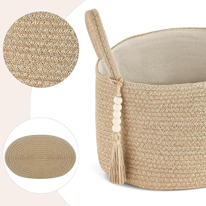 Mkono Storage Basket for Toilet Tank Top Boho Bathroom Decor Woven Rope Toilet Paper Tray Organizer for Shelf Bedroom Living Room, Jute, 13" L x 10" W x 9"H