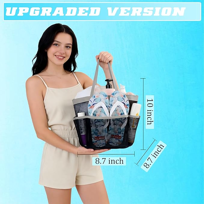 Attmu Mesh Shower Caddy Portable for College Dorm Room Essentials with 8 Pockets, Hanging Shower Caddy Dorm Basket, Quick Dry Shower Bag for Bathroom
