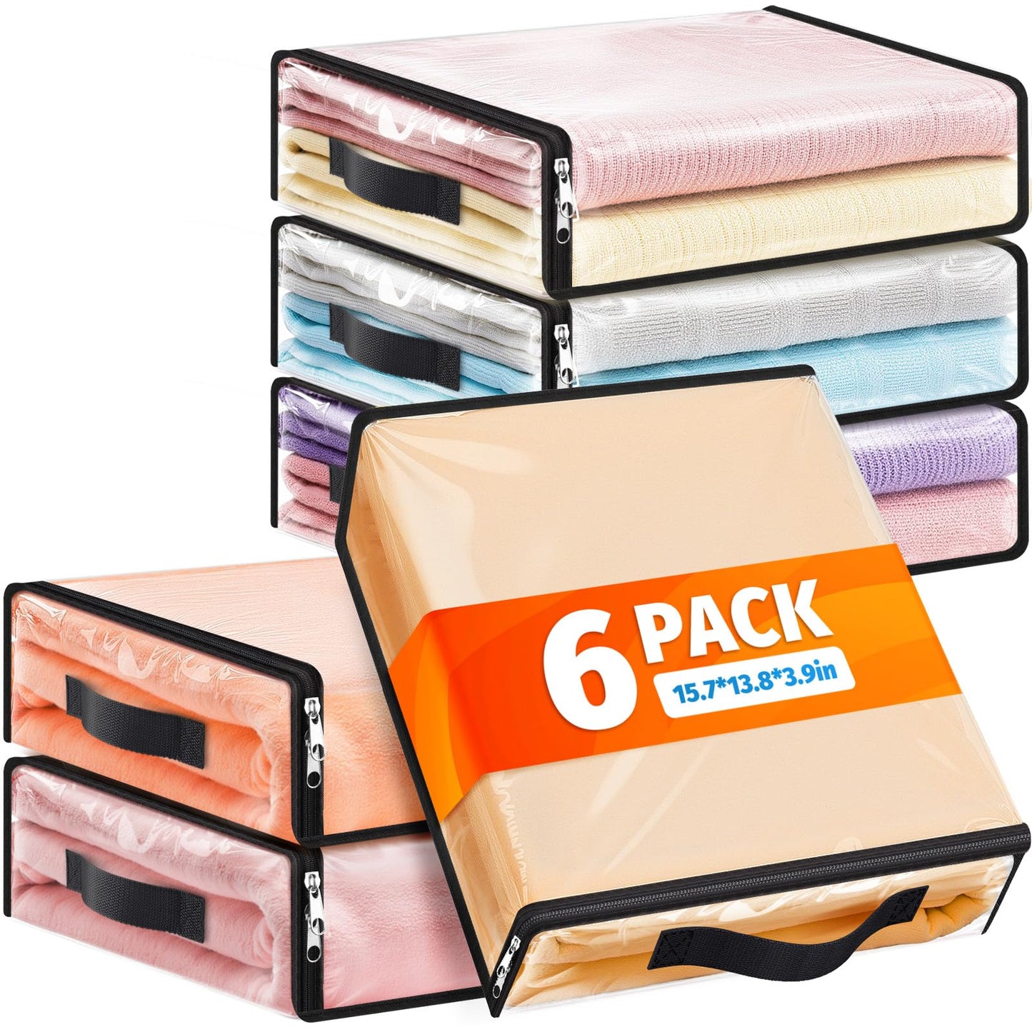 SpaceWhisper Clear Sheet Storage Bags, 6 Pack, 15.7 x 13.8 x 3.9 in