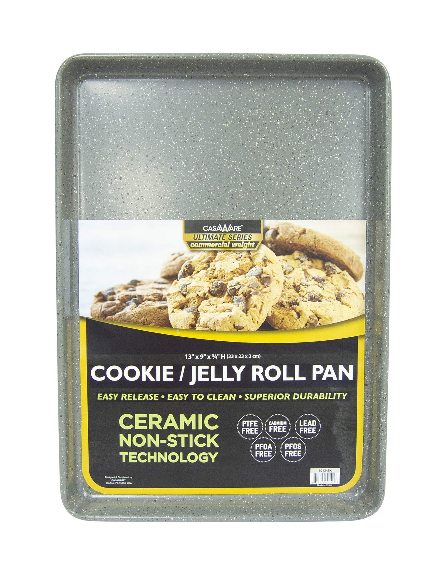casaWare 13 x 9 x 1-Inch Ultimate Series Commercial Weight Ceramic Non-Stick Coating Cookie/Jelly Roll Pan (Red Granite)