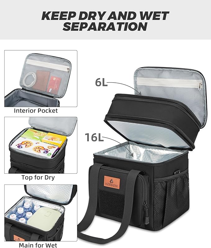 Expandable XLarge Tactical Lunch Box for Adults, Leakproof Insulated Lunch Bag with Lots of Storage Space, Durable Cooler Bag for Men Women Work Outdoor Picnic Trips, 22L(Black), HSHRISH
