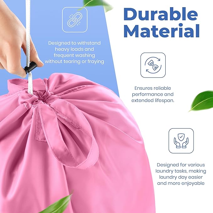 Extra Large Travel Laundry Bag - 2-Pack Fun Print Design Bags for Dirty Clothes - Durable Water-Resistant Fabric - Sturdy Drawstring Closure (Pink-Teal | Wash Dry Repeat)