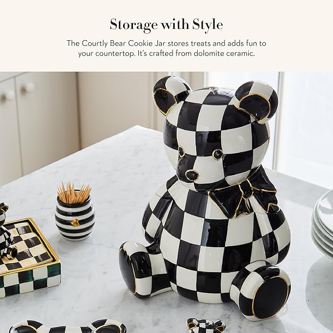 MACKENZIE-CHILDS Ceramic Cookie Jar with Lid, Courtly Bear