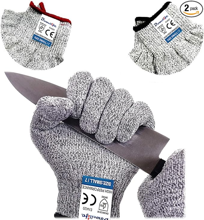 Dowellife Level 5 Cut Resistant Gloves with Silicone Coating Food Grade