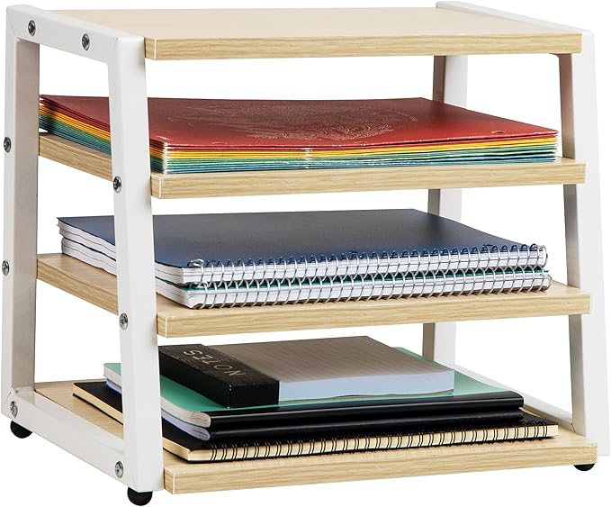 Mind Reader 4-Tier Desk Organizer, File Storage, Documents, Office, Metal, MDF, 14.5" L x 10.5" W x 12" H, White