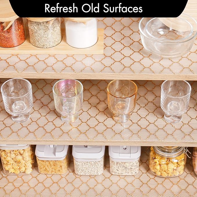 Cooyes Shelf Liner, Non Adhesive Drawer and Cabinet Liner, EVA Washable Oil-Proof Shelf Paper for Kitchen Cabinets, Refrigerator, Storage, Desks with Modern Pattern