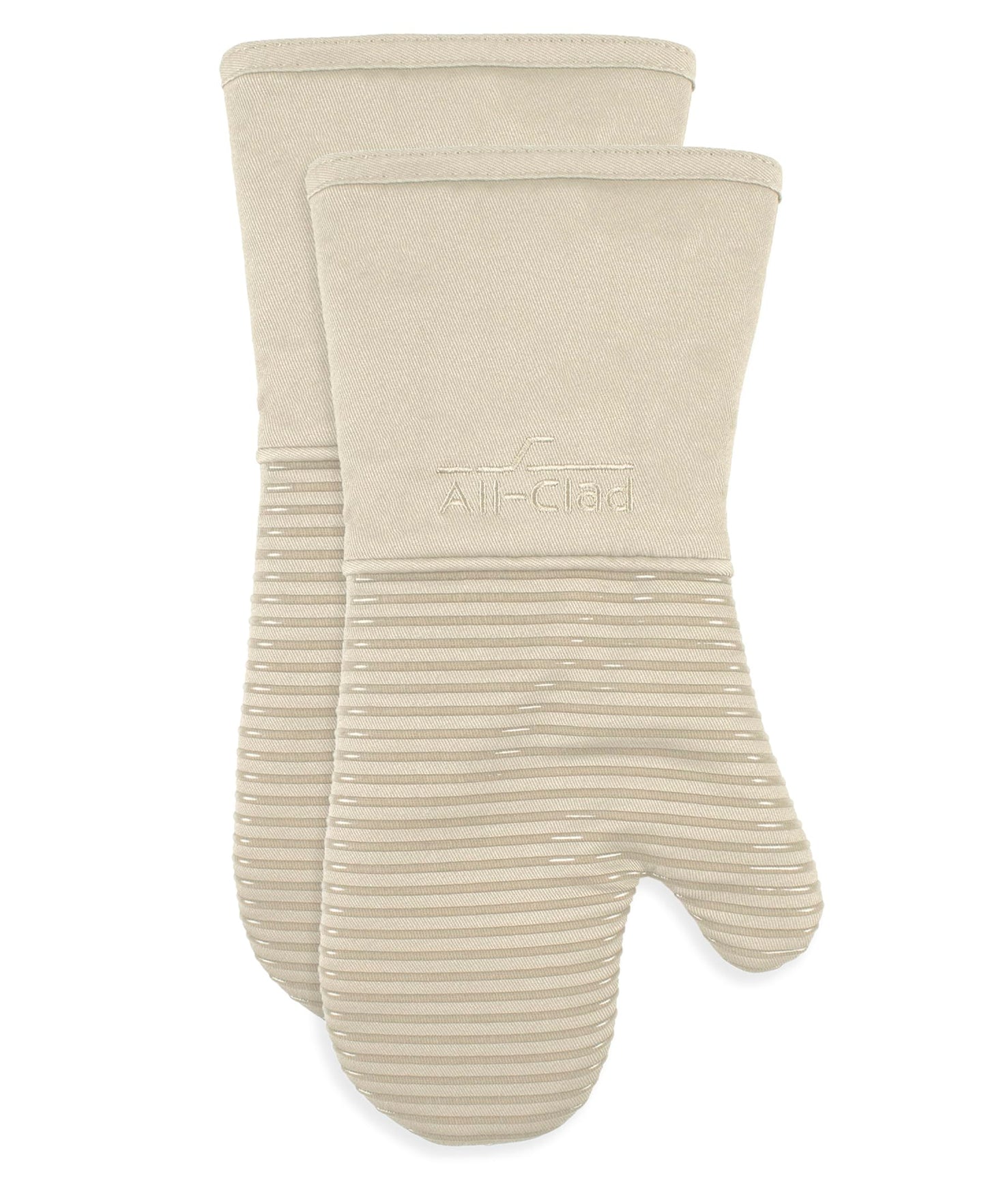 All-Clad Silicone Oven Mitts: Heat Resistant to 500 Degrees - 100% Cotton & Silicone, 14"x7" Pot Holders for Kitchen and Barbeque, 2-Pack, Almond