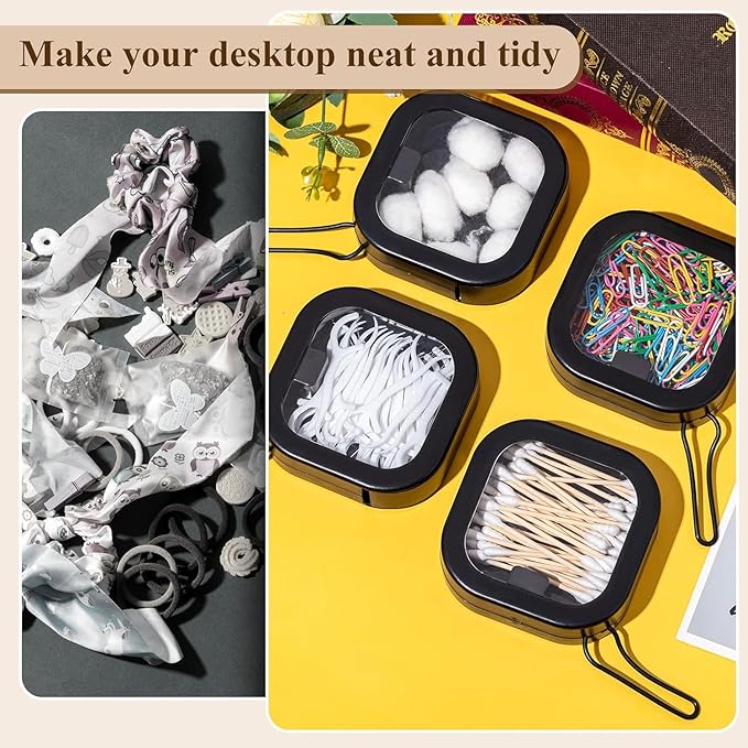 2pcs Hair Tie Organizer,Portable Travel Qtip Holder,Bathroom Storage Organizer Qtip Dispenser Cotton Swabs Dispenser Kids Hair Accessory Box with Lid for Bathroom,Desktop Organizer(2pcs Black&White)
