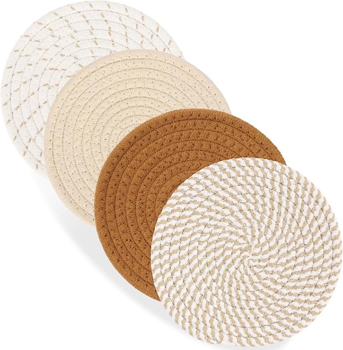 Billbotk 7" Trivets for Dishes, Pots and Pans, 4 Heat Resistant Hot Pads, Pot Holders for Kitchen, Plate Mats for Countertops, Table, Home Essentials, Farmhouse Decor